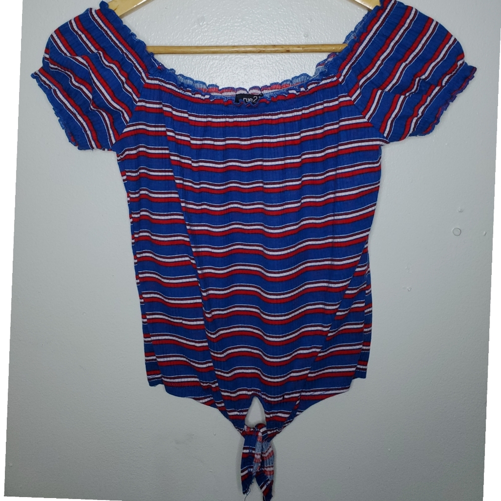 Rue 21 crop top off shoulder striped shirt